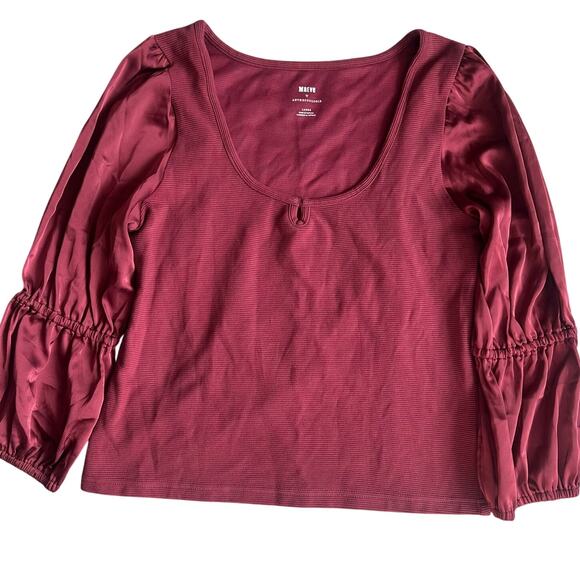 Maeve By Anthropology Deep Red, Scoop Neck, 3/4 Sleeve Peasant Top- L - Picture 1 of 8